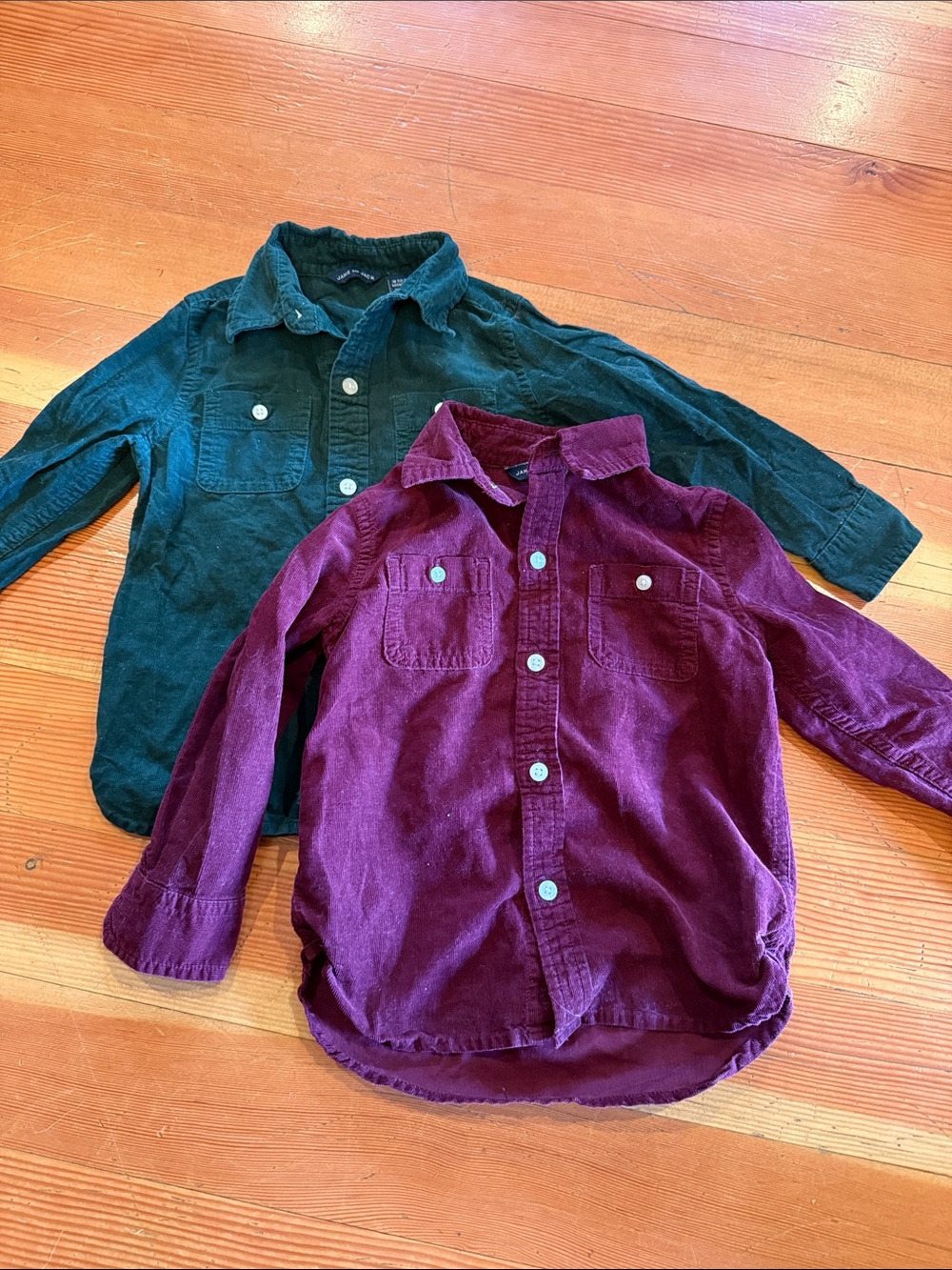 Janie and Jack Corduroy Button-Down Shirts in Burgundy and Forest Green